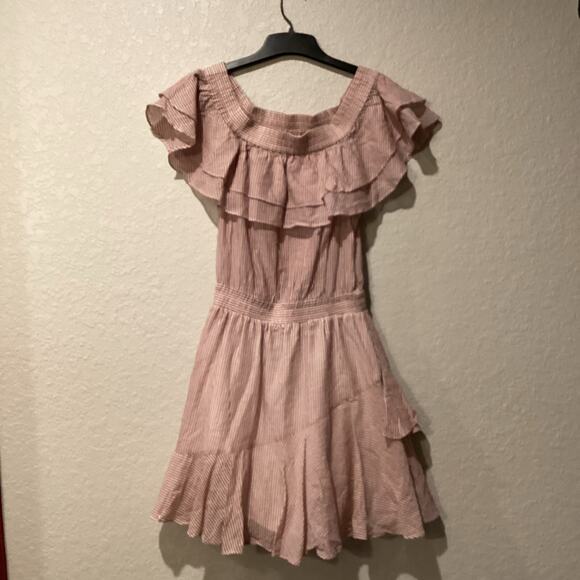 Designers Remix Charlotte Eskildsen Milly pinstripe pink white ruffle mini dress - Picture 3 of 9